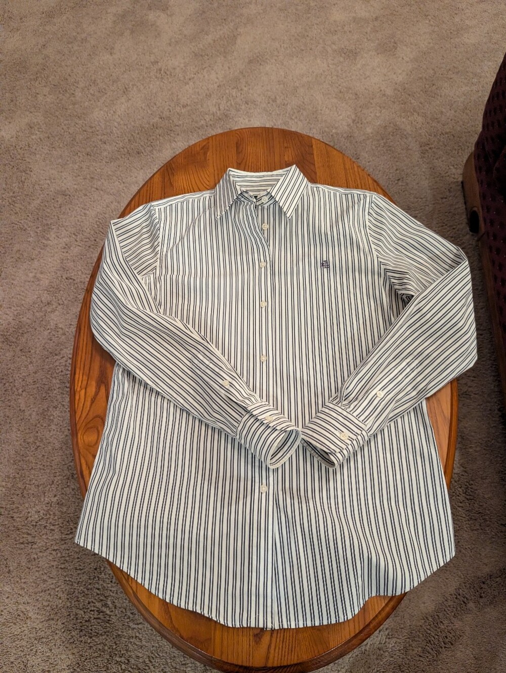 Ralph Lauren White Shirt with Dark Eggplant Vertical Stripes - Size SP - Picture 6 of 8